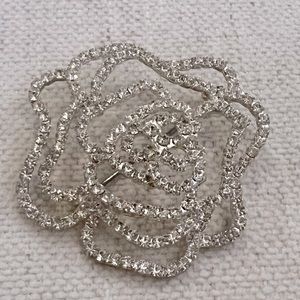 Rhinestone Rose Pin brooch. 
Silver Finish